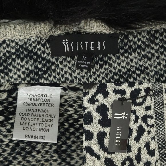 ii Sisters Leopard Print Open Front Long Cardigan Womens M Removable Collar NEW - Picture 7 of 16